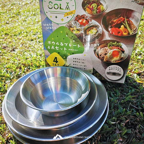 Outdoor Camping Stainless Steel Bowl Plate 4-unit Set For Camping Picnic Japan Imported
