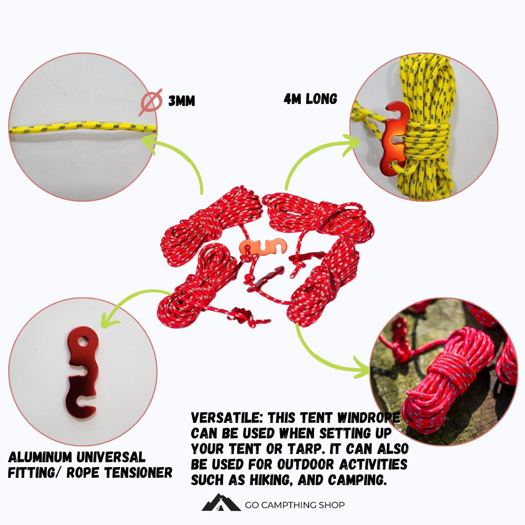 Camping Reflective Guy Line Tent Wind Rope Set of 4, Polyester Wind Ro