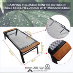 Camping Foldable Bonfire Outdoor Table Steel Field Rack with Wooden Edge