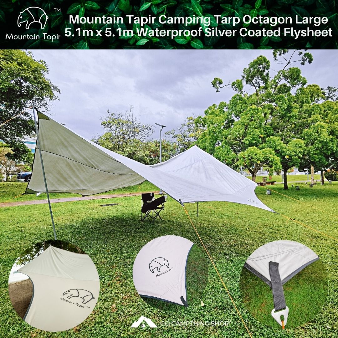 Mountain Tapir Camping Tarp Octagon Large 5.1m x 5.1m Waterproof Silve – Go Campthing Shop