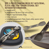 UCO 4-Piece Camping Mess Kit with Bowl, Plate and 3-in-1 Spork Utensil Set Outdoor Kitchenware