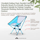 Ultralight Folding Chair Durable Cationic Polyester Bench Eco Friendly Storage Bag Included for Camping Mountain Climbing Outdoor