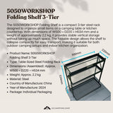 5050WORKSHOP Folding Shelf 3 Tier Steel Rack Camping Table Organizer