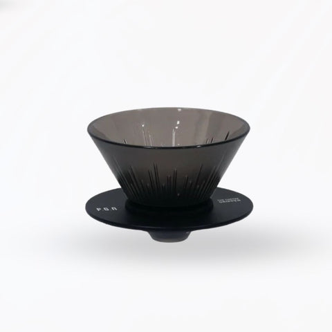 Black coffee dripper on a white background