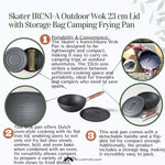 Skater IRCN1-A Outdoor Wok 23 cm Lid with Storage Bag Camping Frying Pan
