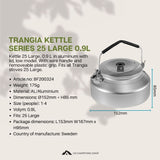 Trangia Kettle Series 25 Large 0.9L Aluminium Lightweight for Camping Outdoor Glamping Hiking