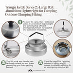 Trangia Kettle Series 25 Large 0.9L Aluminium Lightweight for Camping Outdoor Glamping Hiking
