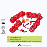 Camping Rope, Tent Rope Set of 4, Polyester Reflective Guy Line Wind Rope, 3mm 4m Long with Aluminum Universal Fitting, Rope Tensioner, Camping Equipment