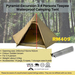 Pyramid Excursion 4 Persons Teepee Waterproof Camping Tent