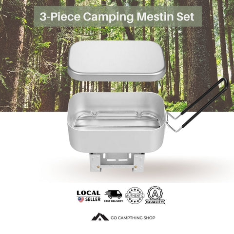 Mestin 3 pieces set Aluminum Rice with Rice Cooker, Folding Stove & Steaming Rack Included Camping Equipment, Mountain Climbing Bento Box