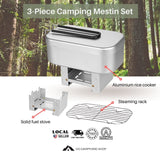 Mestin 3 pieces set Aluminum Rice with Rice Cooker, Folding Stove & Steaming Rack Included Camping Equipment, Mountain Climbing Bento Box
