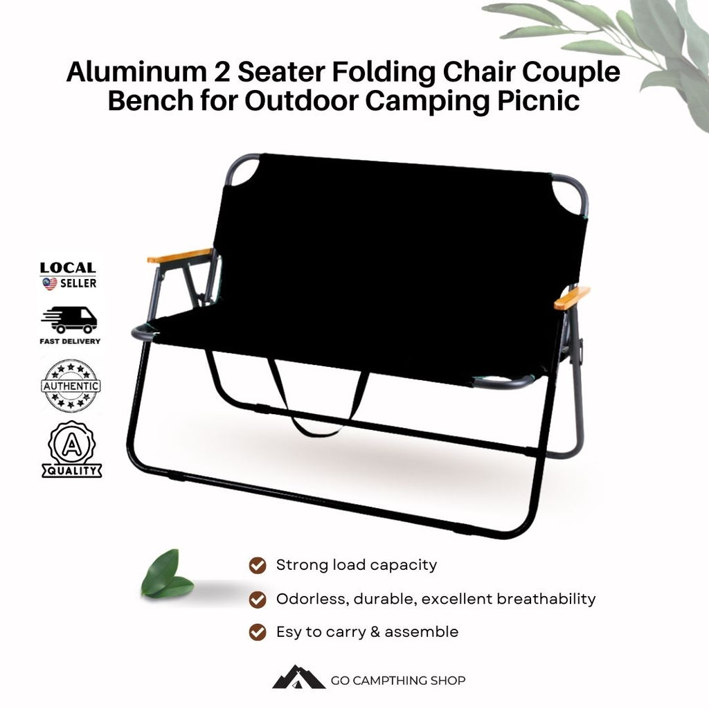 Aluminum 2 Seater Folding Chair Couple Bench for Outdoor Camping Picni Go Campthing Shop