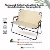 Aluminum 2 Seater Folding Chair Couple Bench for Outdoor Camping Picnic Beige Color