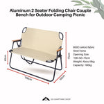 Aluminum 2 Seater Folding Chair Couple Bench for Outdoor Camping Picnic Beige Color