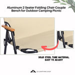 Aluminum 2 Seater Folding Chair Couple Bench for Outdoor Camping Picnic Beige Color