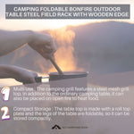 Camping Foldable Bonfire Outdoor Table Steel Field Rack with Wooden Edge