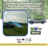 Car Side Tarp Sunshade Curtain Easy to set up Single Use 3-4 People Large 440x200cm Blue