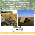 Car Side Tarp Sunshade Curtain Easy to set up Single Use 3-4 People Large 440x200cm Blue