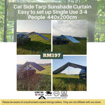 Car Side Tarp Sunshade Curtain Easy to set up Single Use 3-4 People Large 440x200cm Blue