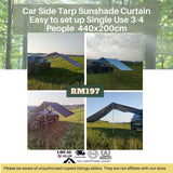 Car Side Tarp Sunshade Curtain Easy to set up Single Use 3-4 People Large 440x200cm Blue