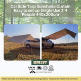 Car Side Tarp Sunshade Curtain Easy to set up Single Use 3-4 People Large 440x200cm Blue