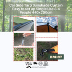 Car Side Tarp Sunshade Curtain Easy to set up Single Use 3-4 People Large 440x200cm Blue