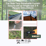 Car Side Tarp Sunshade Curtain Easy to set up Single Use 3-4 People Large 440x200cm Blue