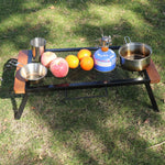 Camping Foldable Bonfire Outdoor Table Steel Field Rack with Wooden Edge