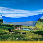 Hexagon Camping Tarp Large 5 meter Outdoor Waterproof Flysheet With Poles Blue Grey Color