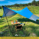 Hexagon Camping Tarp Large 5 meter Outdoor Waterproof Flysheet With Poles Blue Grey Color