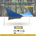 Hexagon Camping Tarp Large 5 meter Outdoor Waterproof Flysheet With Poles Blue Grey Color