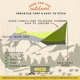 Hexagon Camping Tarp Large 5 meter Outdoor Waterproof Flysheet With Poles Green Grey Color