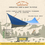 Hexagon Camping Tarp Large 5 meter Outdoor Waterproof Flysheet With Poles Blue Grey Color