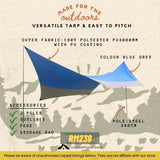 Hexagon Camping Tarp Large 5 meter Outdoor Waterproof Flysheet With Poles Blue Grey Color
