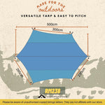 Hexagon Camping Tarp Large 5 meter Outdoor Waterproof Flysheet With Poles Green Grey Color