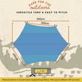 Hexagon Camping Tarp Large 5 meter Outdoor Waterproof Flysheet With Poles Green Grey Color