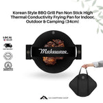 Korean Style BBQ Grill Pan Non-Stick High Thermal Conductivity Frying Pan for Indoor, Outdoor & Camping (34cm)