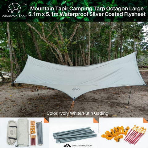octagon tarp Mountain Tapir Camping Tarp Octagon Large 5.1m x 5.1m Waterproof Silve – Go Campthing Shop