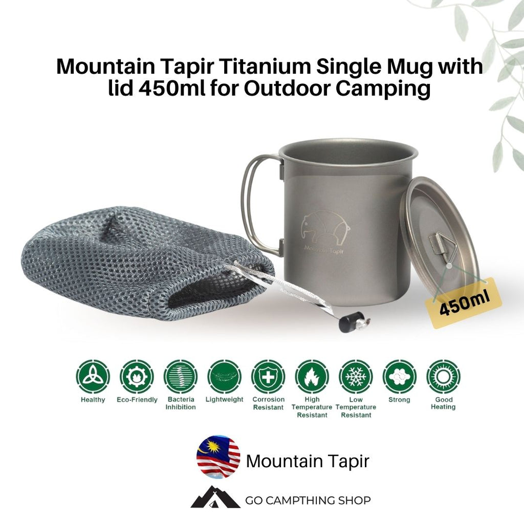 TOAKS Ultralight Portable Titanium Camping Mug with Folding Handles - 450ml