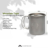 Mountain Tapir titanium single mug with lid 450ml for outdoor camping