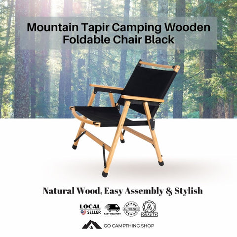 Mountain Tapir Camping Wooden Foldable Arm Chair, Black